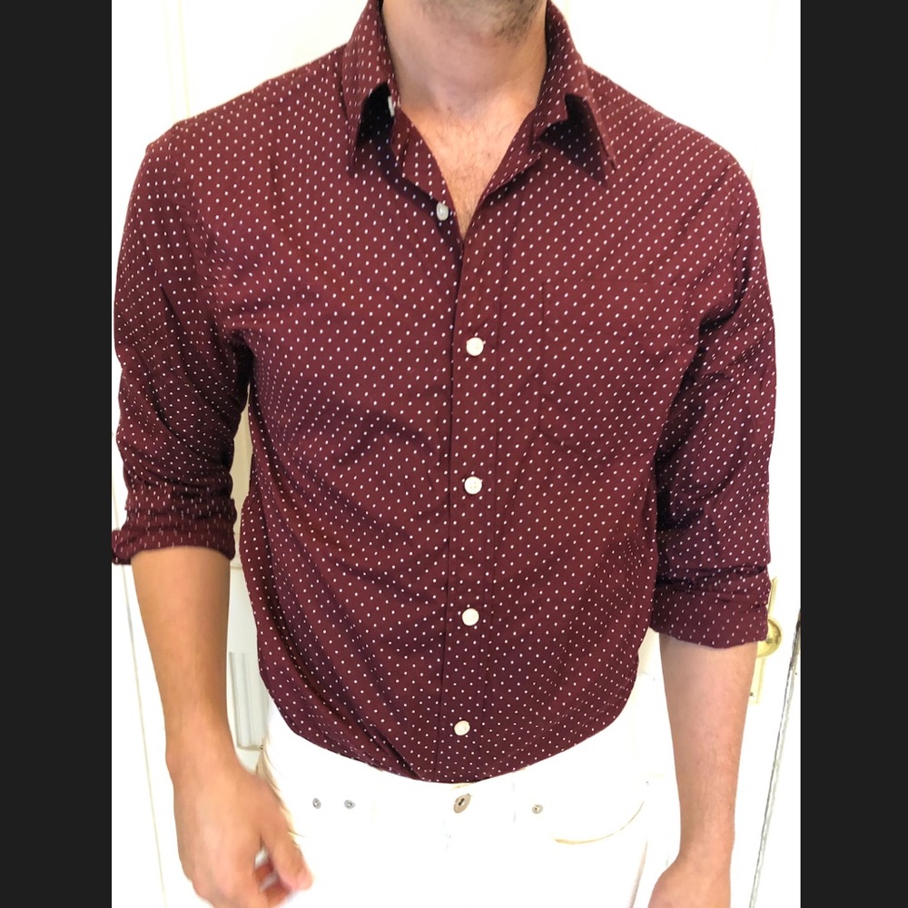 Club Monaco Maroon Polka Dot Shirt